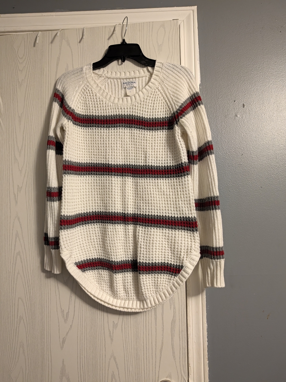 Women's White Stripe Waffle-Knit Sweater